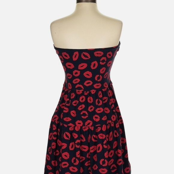 Marc by Marc Jacobs Pucker Up Strapless Dress Lips Print Navy & Red Sz Large NWT - Picture 3 of 15
